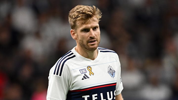 Vancouver Whitecaps FC midfielder Stuart Armstrong (26) looks on in the second half against FC Dallas at BC Place