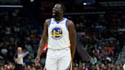 Nov 16, 2025; New Orleans, Louisiana, USA; Golden State Warriors forward Draymond Green (23) shouts “Angel Reese” after missing several shots in a row and rebounding them himself during the first half against the New Orleans Pelicans at Smoothie King Center. Mandatory Credit: Matthew Hinton-Imagn Images