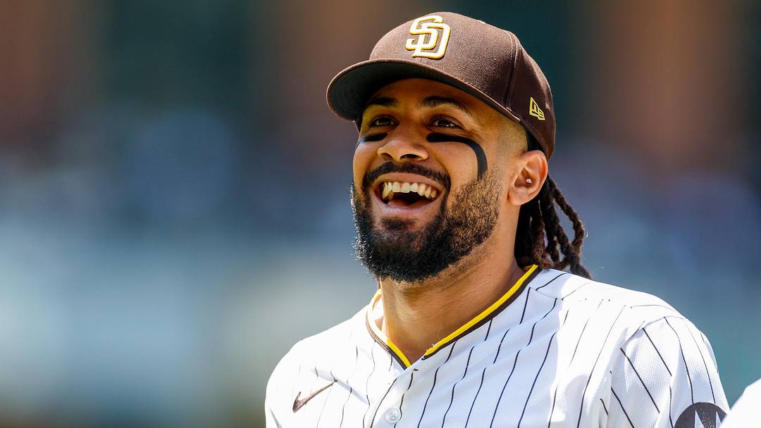 Jun 10, 2026; San Diego, California, USA; San Diego Padres second baseman Fernando Tatis Jr. (23) reacts while leaving the field during the third inning against the Cincinnati Reds at Petco Park. Mandatory Credit: David Frerker-Imagn Images