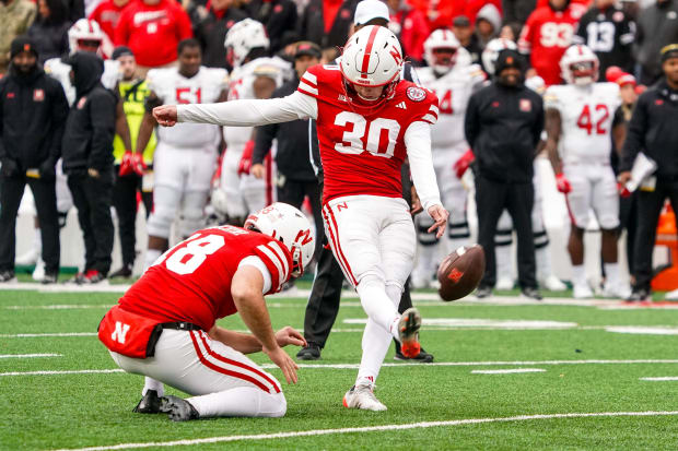 Nebraska Cornhuskers place kicker Tristan Alvano (30) against the Maryland Terrapins during the third quarter at Memorial Sta