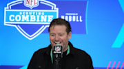 Feb 27, 2024; Indianapolis, IN, USA; Seattle Seahawks general manager John Schneider speaks at a press conference at the NFL Scouting Combine at Indiana Convention Center.