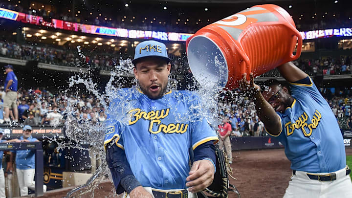 Brewers center fielder Blake Perkins threw out the runner at home for the final out Friday Brewers center fielder Blake Perkins threw out the runner at home for the final out Friday