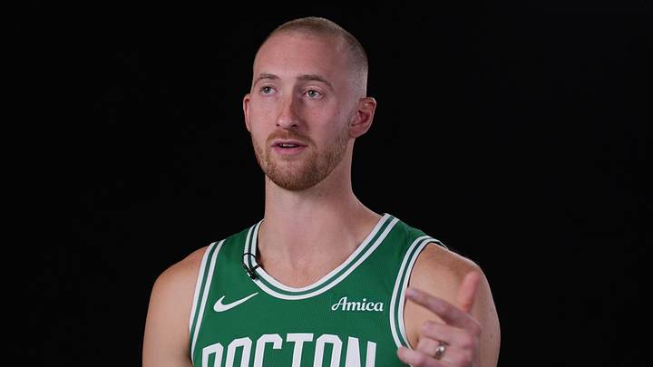 Sep 28, 2026; Boston, MA, USA; Boston Celtics forward Sam Hauser (30) during media day at Auerbach Center. Mandatory Credit: David Butler II-Imagn Images