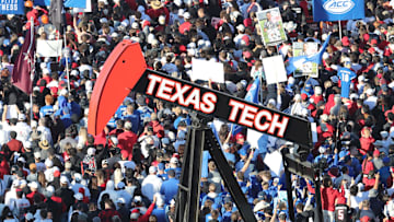 A general view of the Texas Tech Red Raiders' pump jack outside the stadium before the game between the Texas Tech Red Raiders and the BYU Cougars at Jones AT&T Stadium.