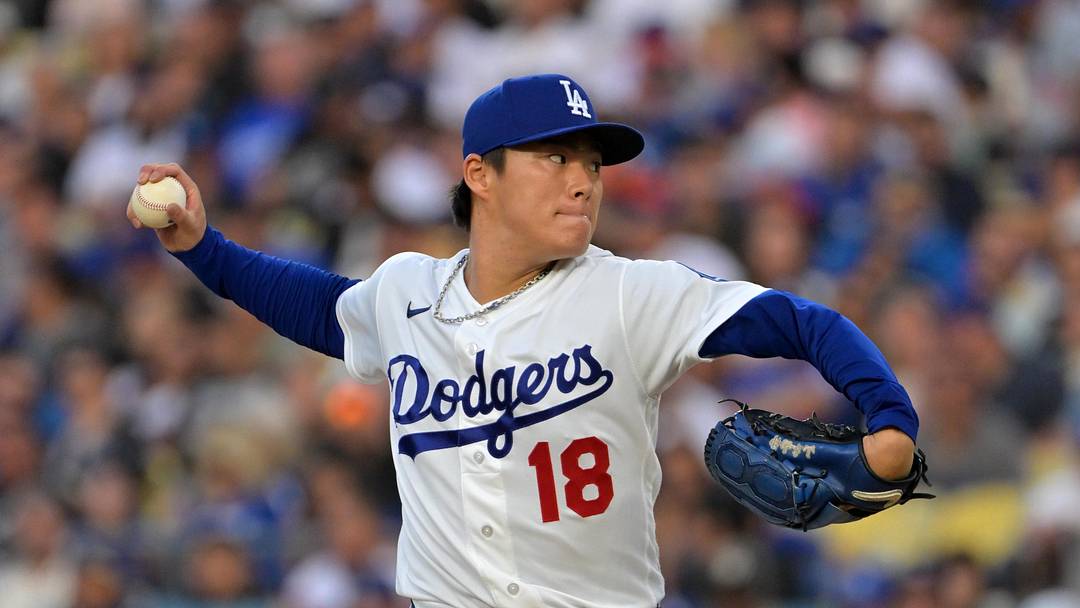 May 12, 2026; Los Angeles, California, USA; Los Angeles Dodgers starting pitcher Yoshinobu Yamamoto (18) throws a pitch against the San Francisco Giants during the first inning at Dodger Stadium. Mandatory Credit: Jayne Kamin-Oncea-Imagn Images