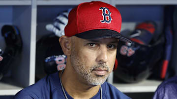 Boston Red Sox manager Alex Cora (13) speaks with the media before the game against the Miami Marlins at loanDepot Park. 
