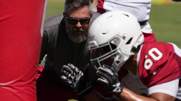 New Packers DT Keonte Schad (60) performs a drill while at Arizona Cardinals rookie minicamp in 2022.