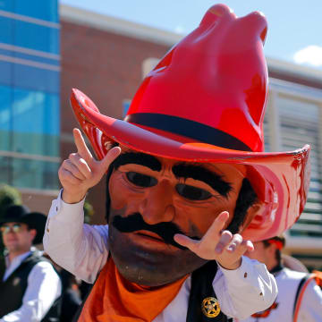Oct 14, 2023; Stillwater, Oklahoma, USA; Oklahoma State Cowboys mascot Pistol Pete