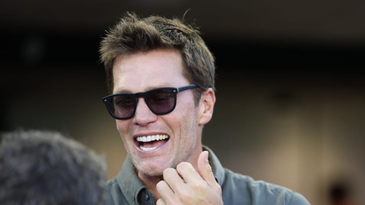 Aug 24, 2024; Fort Lauderdale, Florida, USA; Former NFL player Tom Brady attends the match between the FC Cincinnati and the Inter Miami at Chase Stadium. Mandatory Credit: Nathan Ray Seebeck-USA TODAY Sports