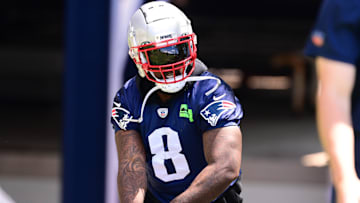 Jun 10, 2024; Foxborough, MA, USA; New England Patriots linebacker Ja'Whaun Bentley (8) walks to the practice fields for minicamp at Gillette Stadium.