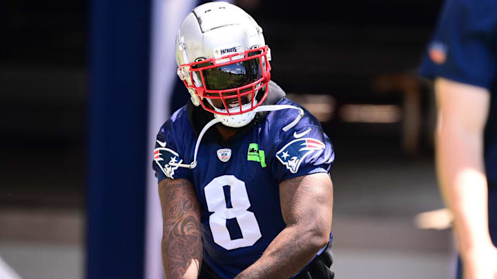 Jun 10, 2024; Foxborough, MA, USA; New England Patriots linebacker Ja'Whaun Bentley (8) walks to the practice fields for minicamp at Gillette Stadium.