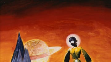 Painting of Extraterrestrial Alien with Two Astronauts by Anton Brzezinski