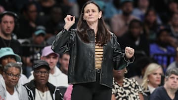 Jun 10, 2025; Brooklyn, New York, USA;  New York Liberty head coach Sandy Brondello at Barclays Center. Mandatory Credit: Wendell Cruz-Imagn Images