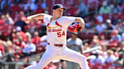 Sep 7, 2025; St. Louis, Missouri, USA; St. Louis Cardinals pitcher Sonny Gray (54) throws in the first inning against the San Francisco Giants at Busch Stadium. Mandatory Credit: Tim Vizer-Imagn Images