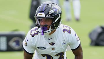 Jul 24, 2025; Owings Mills, MD, USA; Baltimore Ravens cornerback Jaire Alexander (23) runs drills during training camp at the Under Armour Performance Center. Mandatory Credit: Mitch Stringer-Imagn Images