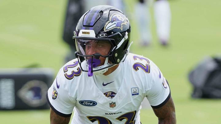 Jul 24, 2025; Owings Mills, MD, USA; Baltimore Ravens cornerback Jaire Alexander (23) runs drills during training camp at the Under Armour Performance Center. Mandatory Credit: Mitch Stringer-Imagn Images