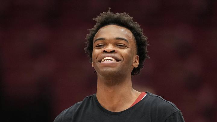 Feb 28, 2026; Stanford, California, USA; Stanford Cardinal guard Ebuka Okorie (1) stands on the court before the game against the Southern Methodist University Mustangs at Maples Pavilion. Mandatory Credit: Darren Yamashita-Imagn Images