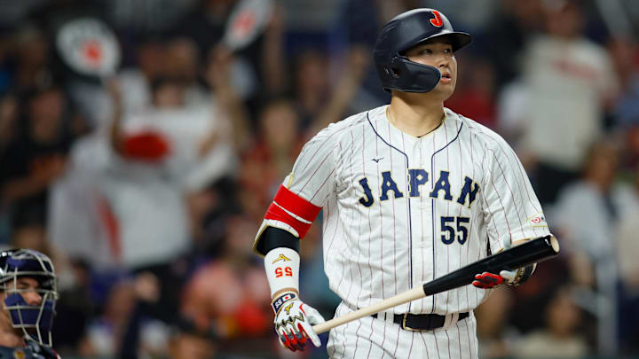Mar 21, 2023; Miami, Florida, USA; Japan third baseman Munetaka Murakami (55) looks on after hitting a home run during the second inning against USA at LoanDepot Park. Mandatory Credit: Sam Navarro-Imagn Images Mar 21, 2023; Miami, Florida, USA; Japan third baseman Munetaka Murakami (55) looks on after hitting a home run during the second inning against USA at LoanDepot Park. Mandatory Credit: Sam Navarro-Imagn Images