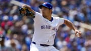 Jul 20, 2024; Toronto, Ontario, CAN; Toronto Blue Jays pitcher Yusei Kikuchi (16) pitches to the Detroit Tigers during the first inning at Rogers Centre. Mandatory Credit: Kevin Sousa-USA TODAY Sports