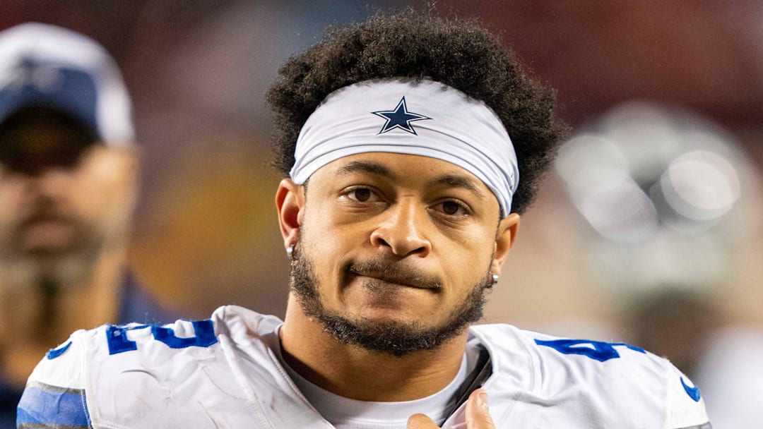 October 8, 2023; Santa Clara, California, USA; Dallas Cowboys running back Deuce Vaughn (42) after the game against the San Francisco 49ers at Levi's Stadium. Mandatory Credit: Kyle Terada-Imagn Images