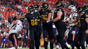 Aug 25, 2024; Landover, Maryland, USA; Washington Commanders wide receiver Martavis Bryant (88) celebrates after scoring a touchdown during the fourth quarter against the New England Patriots during a preseason game at Commanders Field. Mandatory Credit: Peter Casey-USA TODAY Sports