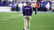 Sep 21, 2024; Provo, Utah, USA; Kansas State Wildcats head coach Chris Klieman looks on during the third quarter against the Brigham Young Cougars at LaVell Edwards Stadium. Mandatory Credit: Rob Gray-Imagn Images