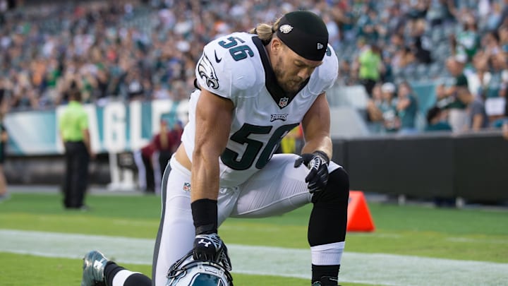Philadelphia Eagles linebacker Bryan Braman prior to action against the New York Jets at Lincoln Financial Field. Philadelphia Eagles linebacker Bryan Braman prior to action against the New York Jets at Lincoln Financial Field.