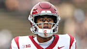 Sep 13, 2025; West Lafayette, Indiana, USA; Southern California Trojans wide receiver Ja'Kobi Lane (8)  warms up on the field before the game against the Purdue Boilermakers at Ross-Ade Stadium. Mandatory Credit: Marc Lebryk-Imagn Images