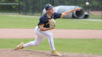 Hartland's Michael Zielinski pitched five shutout innings during a 1-0 victory over Saline in a Division 1 regional baseball semifinal game Wednesday, June 4, 2025 at Howell High School.
