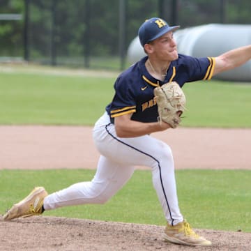 Hartland's Michael Zielinski pitched five shutout innings during a 1-0 victory over Saline in a Division 1 regional baseball semifinal game Wednesday, June 4, 2025 at Howell High School.