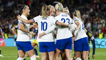 England celebrate Alessio Russo's game-winning goal