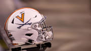 Sep 4, 2021; Charlottesville, Virginia, USA; A Virginia Cavaliers helmet is seen on the sidelines during the game between William & Mary Tribe and the Virginia Cavaliers at Scott Stadium. Mandatory Credit: Scott Taetsch-Imagn Images