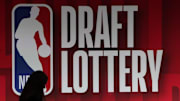 May 16, 2023; Chicago, IL, USA; People walk past the NBA Draft Lottery board at McCormick Place West. Mandatory Credit: David Banks-Imagn Images