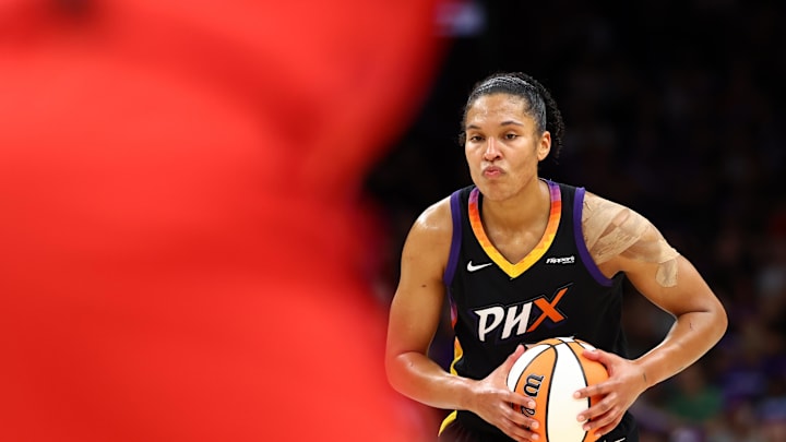 Aug 10, 2025; Phoenix, Arizona, USA; Phoenix Mercury forward Alyssa Thomas (25) against the Atlanta Dream in the second half at PHX Arena. Mandatory Credit: Mark J. Rebilas-Imagn Images Aug 10, 2025; Phoenix, Arizona, USA; Phoenix Mercury forward Alyssa Thomas (25) against the Atlanta Dream in the second half at PHX Arena. Mandatory Credit: Mark J. Rebilas-Imagn Images