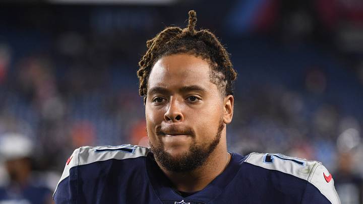 Tennessee Titans offensive tackle Kendall Lamm (71) looks on