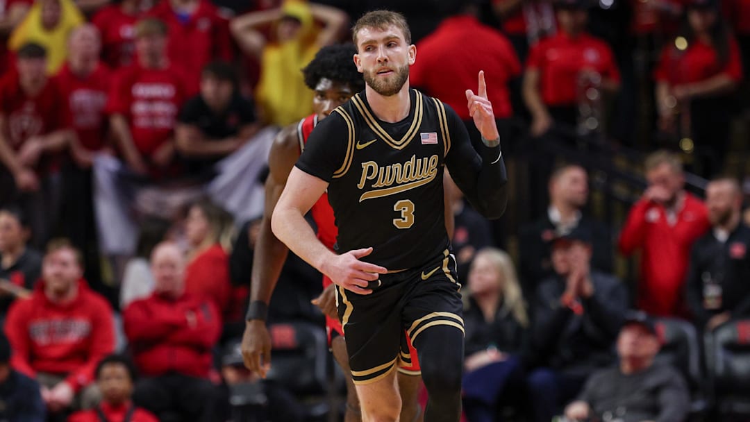 Purdue Boilermakers guard Braden Smith (3) reacts after a three-point basket 