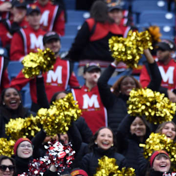 Dec 30, 2023; Nashville, TN, USA; Maryland Terrapins mascot Testudo conducts the band before the game against the Auburn Tigers at Nissan Stadium. Mandatory Credit: Christopher Hanewinckel-Imagn Images