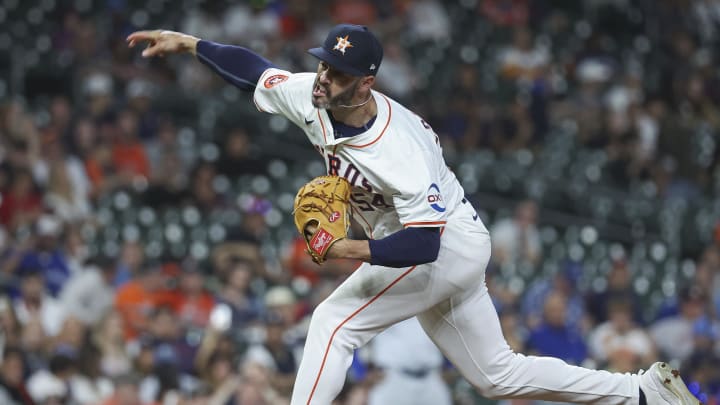 Apr 3, 2024; Houston, Texas, USA; Houston Astros relief pitcher Dylan Coleman (54) delivers a pitch during the ninth inning against the Toronto Blue Jays at Minute Maid Park.