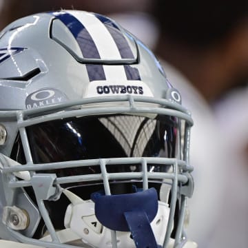 Sep 24, 2023; Glendale, Arizona, USA;  Detail view of a Dallas Cowboys helmet in the second half against the Arizona Cardinals at State Farm Stadium. Mandatory Credit: Matt Kartozian-USA TODAY Sports