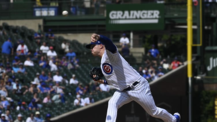 Sep 6, 2023; Chicago, Illinois, USA;  Chicago Cubs starting pitcher Jordan Wicks (36) delivers a