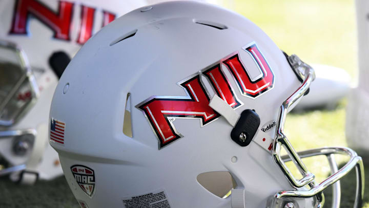 Oct 22, 2016; DeKalb, IL, USA; A detailed view of the Northern Illinois Huskies helmet before the game against the Buffalo Bulls at Huskie Stadium. Mandatory Credit: Mike DiNovo-Imagn Images