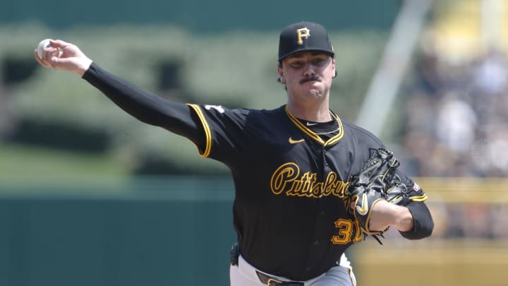 Aug 4, 2024; Pittsburgh, Pennsylvania, USA;  Pittsburgh Pirates starting pitcher Paul Skenes (30) pitches against the Arizona Diamondbacks during the fourth inning at PNC Park. Mandatory Credit: Charles LeClaire-USA TODAY Sports