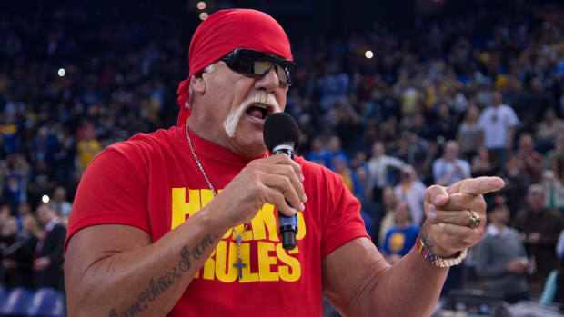 November 13, 2014; Oakland, CA, USA; WWE professional wrestler Hulk Hogan before the game between