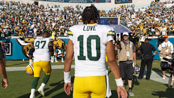 Oct 27, 2024; Jacksonville, Florida, USA; Green Bay Packers quarterback Jordan Love (10) heads to the locker room after the game against the Jacksonville Jaguars at EverBank Stadium. Mandatory Credit: Morgan Tencza-Imagn Images