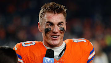 Nov 6, 2025; Denver, Colorado, USA; Denver Broncos quarterback Bo Nix (10) after the game against the Las Vegas Raiders at Empower Field at Mile High. Mandatory Credit: Isaiah J. Downing-Imagn Images
