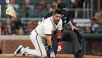 South Carolina baseball legend Whit Merrifield (with the Atlanta Braves) after taking a 94-mile-per-hour fastball to the head