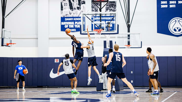 BYU freshman AJ Dybansta attempts poster dunk in Summer practice