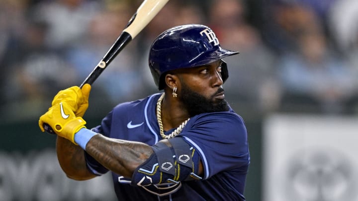 Tampa Bay Rays left fielder Randy Arozarena (56) in action during the game between the Texas Rangers and the Tampa Bay Rays at Globe Life Field on July 6.