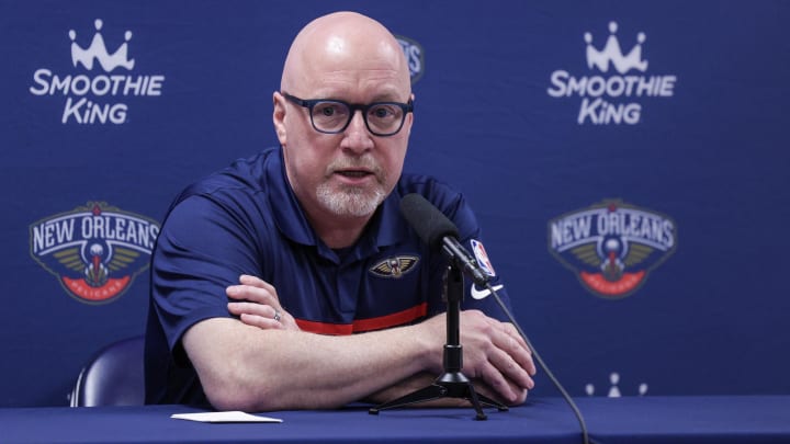 Sep 26, 2022; New Orleans, LA, USA;   New Orleans Pelicans vice president of basketball operations David Griffin during a press conference at the New Orleans Pelicans Media Day from the Smoothie King Center.