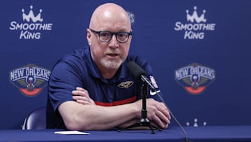 Sep 26, 2022; New Orleans, LA, USA;   New Orleans Pelicans vice president of basketball operations David Griffin during a press conference at the New Orleans Pelicans Media Day from the Smoothie King Center. Mandatory Credit: Stephen Lew-Imagn Images